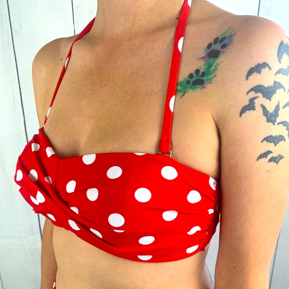 Red white polka dot halter swim top